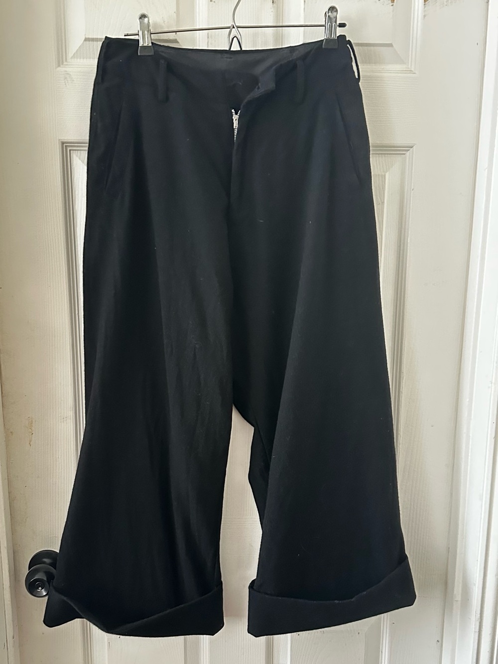 Yohji Yamamoto Black Wool Wide Leg Trousers Wide Cuff Vintage